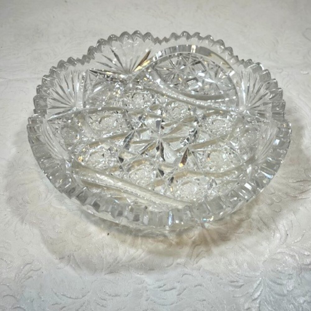 VTG Brilliant Cut Crystal Glass Trinket Candy Dish Shallow Bowl 6"
